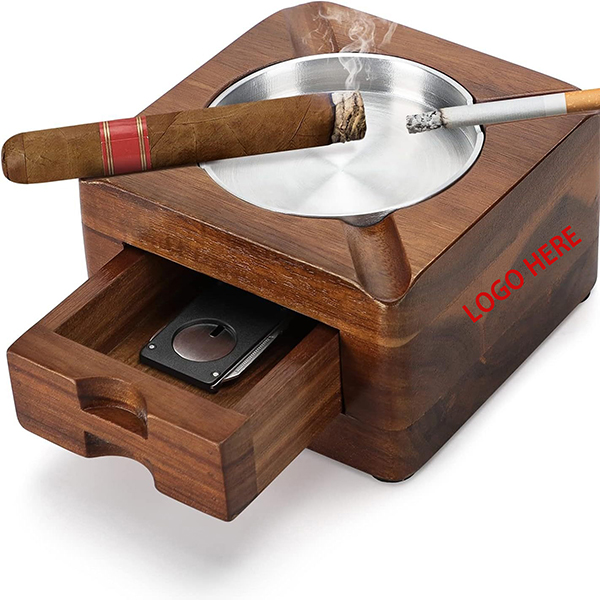 Square Wooden Cigar Ashtray With Cigar Accessories Drawer Square Wooden Cigar Ashtray With Cigar Accessories Drawer