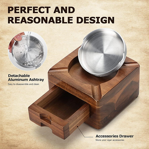Square Wooden Cigar Ashtray With Cigar Accessories Drawer Square Wooden Cigar Ashtray With Cigar Accessories Drawer